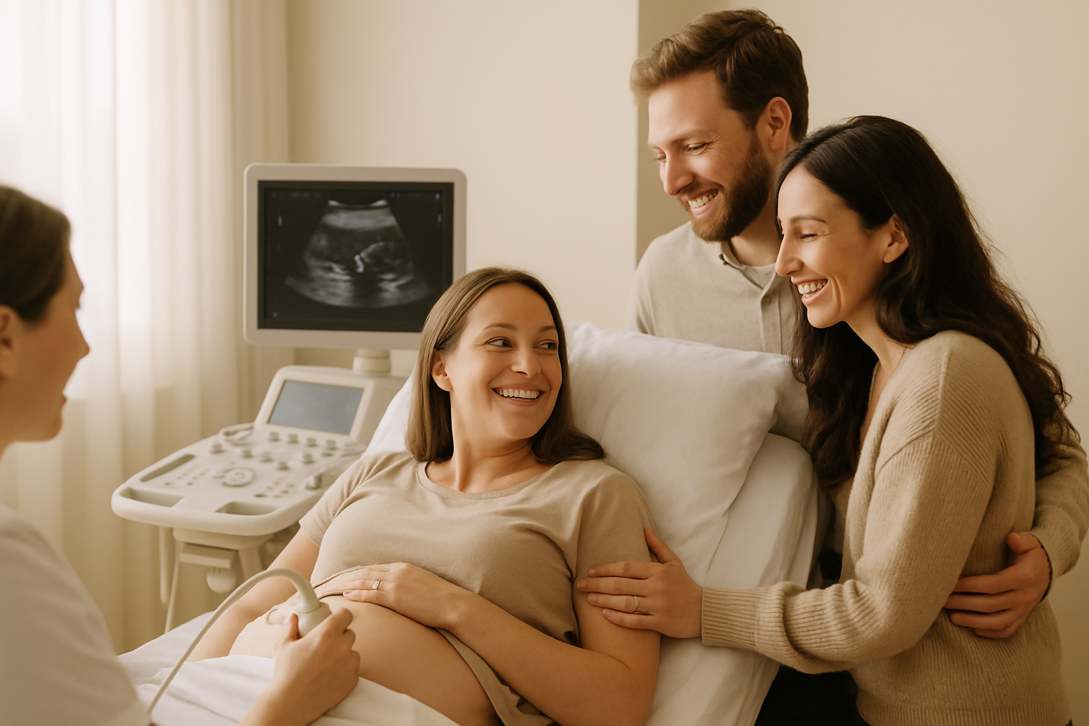 Parents with surrogate at ultrasound